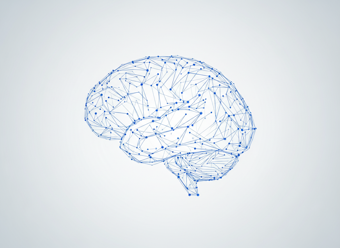 Abstract line-art brain formed from flowing blue lines